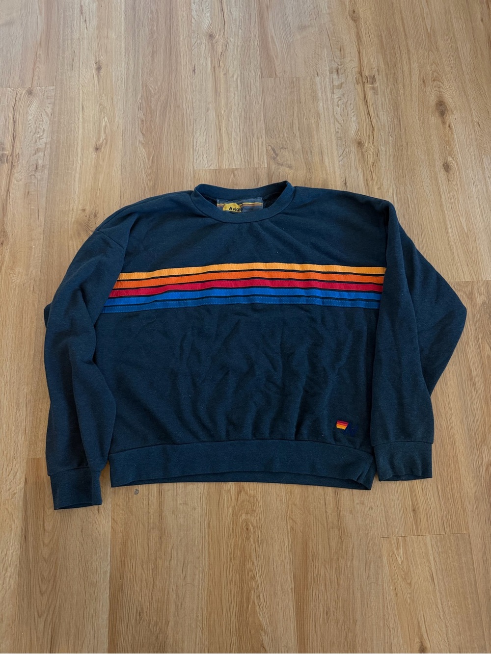 Aviator Nation Charcoal Sweatshirt with Orange, Red and Blue Stripes